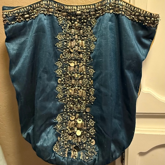 Miss Albright Blue Silk Beaded Sequins Boho Statement Tote Anthropologie - Picture 1 of 6